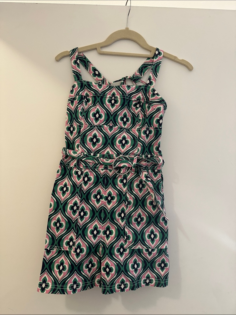 Maeve Geometric Print jumper in Green and Pink